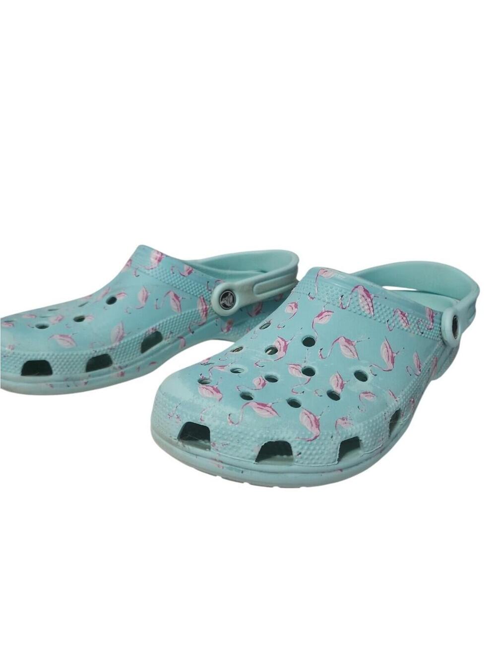 Crocs Classic Green Clogs with Pink Flamingos Unisex US 8M/W10